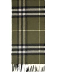 Burberry - Khaki Check Cashmere Scarf - Lyst