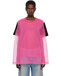 Comme des Garçons - T-Shirt Noir Et Rose En Jersey Et En Tulle De Nylon - Lyst