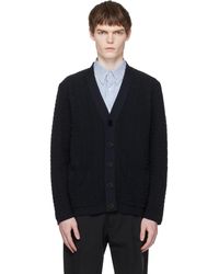Balmain - Cardigan Bleu Marine En Tricot Vanisé À Monogrammes - Lyst