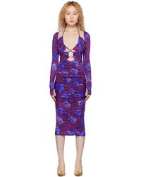 Versace - Purple Ruched Midi Dress - Lyst