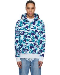 A Bathing Ape - Pull À Capuche À Demi-Glissière Bleu À Motif Camouflage Abc Et À Requin Emblématique - Lyst