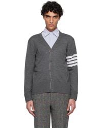 Thom Browne - Merino Wool 4-Bar Classic V-Neck Cardigan - Lyst
