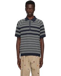 Beams Plus - Polo bleu marine à rayures en tricot jacquard - Lyst