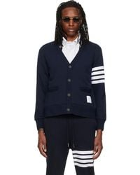 Thom Browne - Loopback 4-Bar Boat Embroidery Cardigan - Lyst