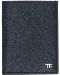 Tom Ford - Petit porte-cartes bleu marine en cuir grainé à deux volets - Lyst