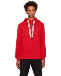 Moncler - Red Embroidered Drawstring Hoodie - Lyst