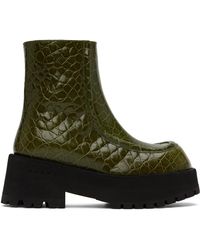 Marni - Green Croc-embossed Platform Ankle Boots - Lyst