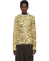 Stanley Raffington - Pull Jaune Et Vert En Tricot Vanisé À Motif Léopard Et À Col Ras Du Cou - Lyst