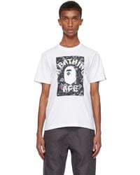 A Bathing Ape - T-Shirt Blanc Et Noir À Image À Motif Camouflage Et À Logo De Style Collégial - Lyst