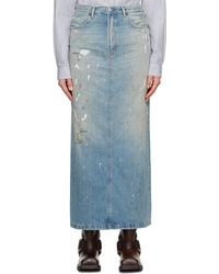 Acne Studios - Jupe Midi Bleue En Denim À Éclaboussures De Peinture - Lyst
