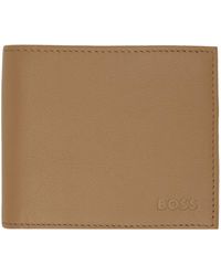 BOSS - ブラウン マットレザー エンボスロゴ 財布 - Lyst