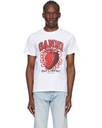 Ganni - White Relaxed Strawberry T-shirt - Lyst