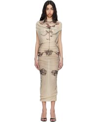 Jean Paul Gaultier - Robe Longue À Images D'Oiseau Et De Roses De Style Tatouage - Lyst