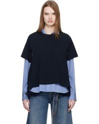 Sacai - Light Weight Denim & Cotton Jersey T-Shirt - Lyst
