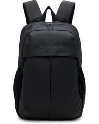 BOSS - ブラック フェイクレザー ロゴ バックパック - Lyst