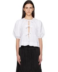 Ganni - Cotton Poplin Peplum Tie Blouse - Lyst