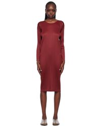 Pleats Please Issey Miyake - Robe midi monthly colors november rouge - Lyst