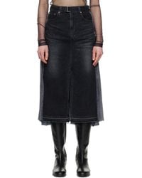 Sacai - ブラック パネル デニム ミディアムスカート - Lyst