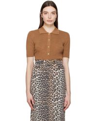 Ganni - Brown Ribbed Polo - Lyst
