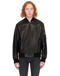 Versace - Black Zip Leather Bomber Jacket - Lyst
