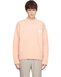 Ami Paris - Pull À Col Ras Du Cou Rose En Alpaga À Logo Ami De Cœur - Lyst