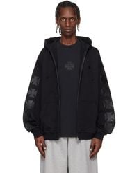 Vetements - Pull À Capuche Noir À Glissière Et À Écusson De Croix En Cuir - Lyst