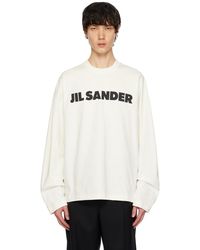 Jil Sander - T-shirt à manches longues blanc cassé à logo imprimé - Lyst