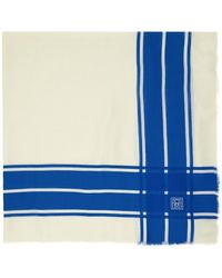 Totême - Foulard de style couverture bleu et blanc cassé en soie et laine - Lyst