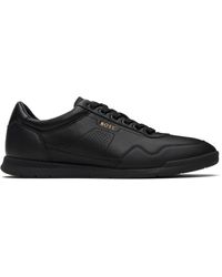 BOSS - ブラック ロゴ レザースニーカー - Lyst