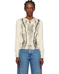 MM6 by Maison Margiela - Off- Folded Printed Gauge 14 V-Neck Sweater - Lyst