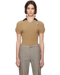 Tory Burch - ベージュ＆ブラウン 半袖ニットポロシャツ - Lyst