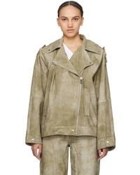 REMAIN Birger Christensen - Taupe Faded Leather Jacket - Lyst