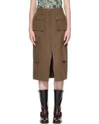 Dries Van Noten - Khaki Cotton Poplin Cargo Midi Skirt - Lyst