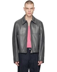 WOOYOUNGMI - Gray Cropped Leather Jacket - Lyst