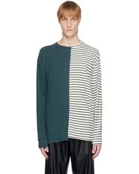 MM6 by Maison Martin Margiela - T-shirt à manches longues vert et blanc cassé en jersey et en tricot côtelé - Lyst