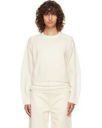Loulou de Saison - Pull Droit Bruzzi Blanc Cassé En Laine Et Cachemire À Logo - Lyst