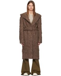 Rick Owens - Manteau Ajusté Brun À Capuche - Lyst