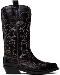 Ganni - Mid Shaft Embroidered Western Boots - Lyst