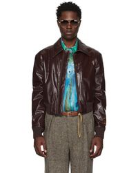 Acne Studios - Brown Embroidered Leather Bomber Jacket - Lyst