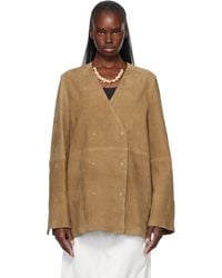 TOTEME - Tan V-Neck Suede Blazer - Lyst