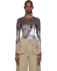 MM6 by Maison Martin Margiela Contrast-stitch Long-sleeve Bodysuit in Brown Womens Clothing Lingerie Bodysuits 