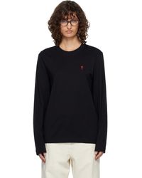 Ami Paris - T-Shirt À Manches Longues Noir À Logo Ami De Cœur - Lyst