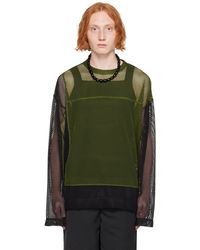 Dries Van Noten - T-shirt à manches longues vert et noir à col ras du cou - Lyst
