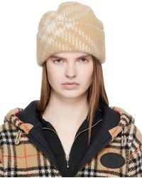 Burberry - ベージュ チェック モヘア ウールブレンド ビーニー - Lyst
