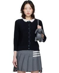 Thom Browne - Merino Wool Bobble Stitch Lace Trim Cardigan - Lyst