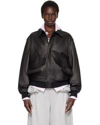 HOMMEGIRLS - Zip Leather Bomber Jacket - Lyst