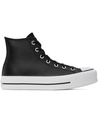 Converse - Baskets montantes chuck taylor all star noires en cuir à plateforme - Lyst