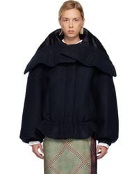 Dries Van Noten - Parka Écourté Bleu Marine En Melton Contrecollé - Lyst