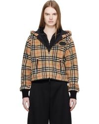 Burberry - Cropped Check Fleece Hooded Jacket - Lyst