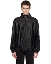 HUGO - Black Stand Collar Faux-leather Jacket - Lyst
